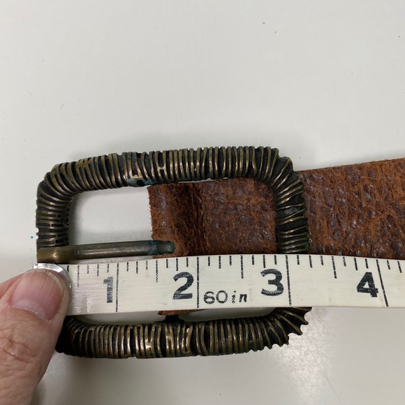 Artisanal Distressed Leather Belt Made in Italy Brown Ribbed Brass Buckle Size L - Picture 11 of 11